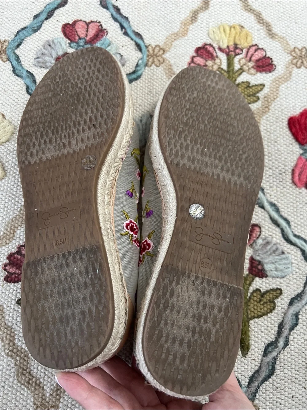 Jessica Simpson Beige Canvas Floral Embroidered Espadrilles